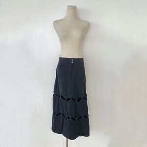 Black Midi Denim Skirt With Cutout Details